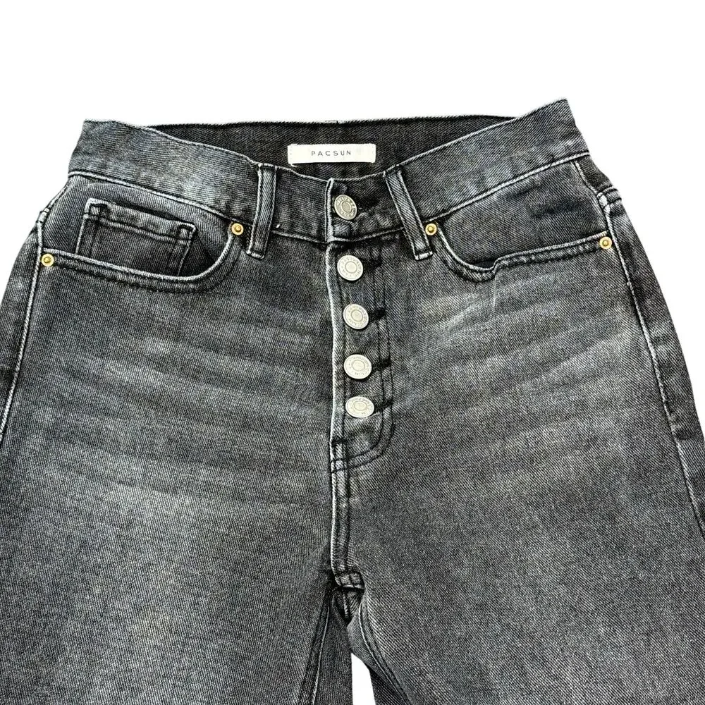 PacSun Jeans Women's Size 24 (25x27)‎ Black Button Fly Ultra High Rise Slim Worn